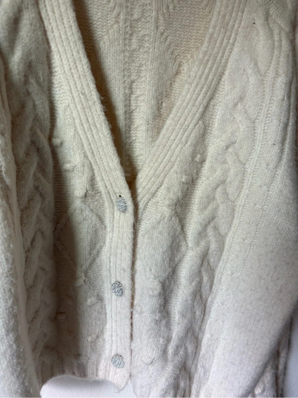 Cream Cable Knit Button-Up Cardigan - Picture 4 of 8